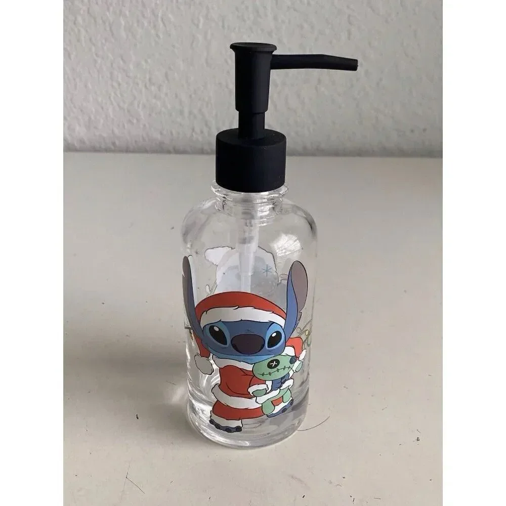 Disney Stitch &‎ Scrump Christmas Santa Hat Soap Dispenser Clear Glass NEW